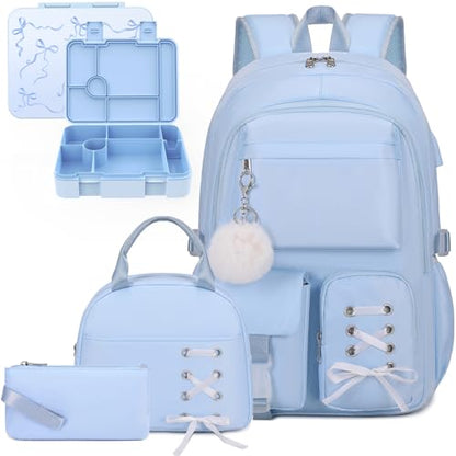Scothen Backpack for Girls with Bento Lunch Box Set, School Bag Bookbag for Teens Girls Kids Student, 43oz Lunch Containers Lunchbox, Insulated Lunch Bag & Pencial Case, Back to School Gifts - color: Blue