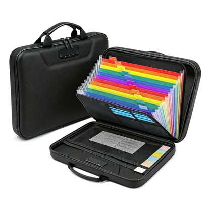 Portable Fireproof Document Box, 13-Pocket Accordion File Organizer, Lock-Safe Hard Case with Handle, Waterproof Folder for Important Documents, Cash, Home & Office