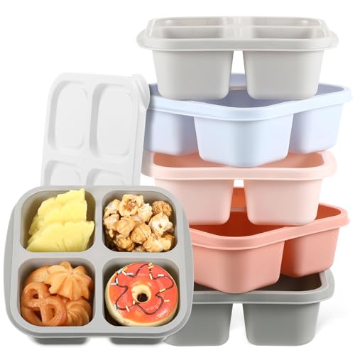 Honeydak 5 Pack Snack Containers 4 Compartment Bento Snack Boxes Reusable Lunchable Containers with Lids Divided Meal Prep Lunch Food Storage Box for School Work Travel(Morandi,Equal) - color: Morandi, style: Equal