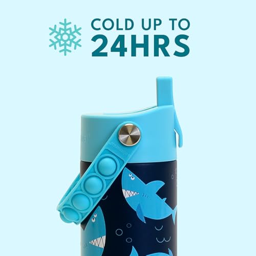Elemental Insulated Kids Water Bottle, Stainless Steel Water Bottle with Straw Lid & Pop-It Handle, Leak-Proof Water Bottles for School, Boys or Girls, Travelling and Sports, 18oz - Sharks Ahoy - color: Sharks Ahoy
