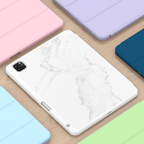 ZryXal iPad Pro 11 Inch Case (M5) 2025/ (M4) 2024 (Model: A2836/A2837/A3006), Trifold Stand Smart Cover with Pencil Holder and Soft TPU Back, Auto Wake/Sleep (Marble White) - color: Marble White