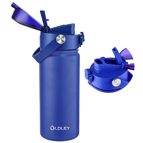 OLDLEY 18oz Insulated Water Bottle with 2-in-1 Straw & Chug Lid, Leakproof Stainless Steel Bottle, Cup Holder Friendly Vacuum Water Bottle for Travel, and School,Royal Blue - color: Royal Blue