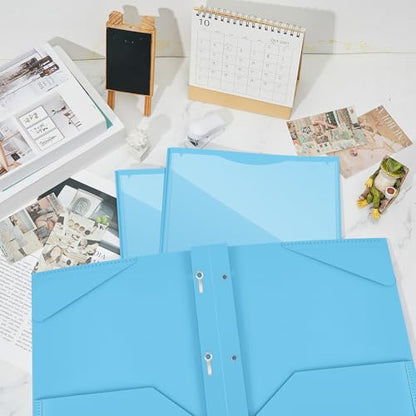 Henoyso 18 Pcs Plastic Folder with Clear Front Pocket and 3 Prong Plastic Folders with Card Slot Pocket Folders with Prongs for School Office (Light Blue) - color: Light Blue