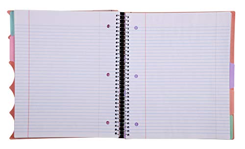 Mintra Office Durable PREMIUM Spiral Notebook, ((Salmon, 5 Subject (8.5in x 11in)), Fabric Covered Coils, No Snags, College Ruled, Adjustable PocketDividers, Ruler, Organization, School - color: Salmon, size: 5 Subject (8.5in x 11in)