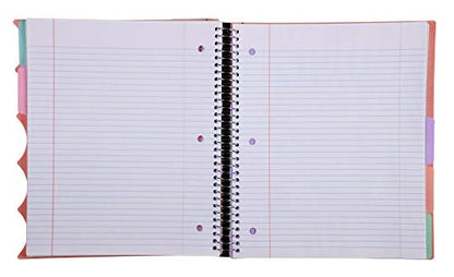Mintra Office Durable PREMIUM Spiral Notebook, ((Salmon, 5 Subject (8.5in x 11in)), Fabric Covered Coils, No Snags, College Ruled, Adjustable PocketDividers, Ruler, Organization, School - color: Salmon, size: 5 Subject (8.5in x 11in)