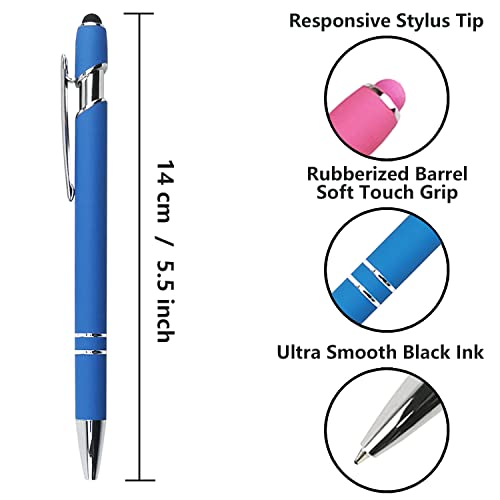 Oddmoal Ballpoint Pen with Stylus Tip, Soft Touch Click Metal Pen, 1.0mm Medium Point, Black Ink, 12 Count(Blue) - color: Blue - 12 Pens
