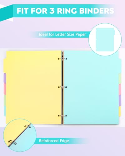 Dynta 3 Ring Binder Dividers with 5 Tabs Bulk 150 Pcs/30 Sets 8.5 x 11 Inches, Letter Size, 5 Colors Durable Paper 3 Hole Punch Index Divider for Kids, Women, Students