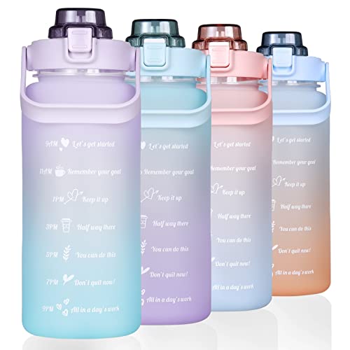 RYI Large Half Gallon 64 OZ Motivational Water Bottle with Straw Time Marker BPA Free for Sport and Fitness Purple Green - color: purple-green