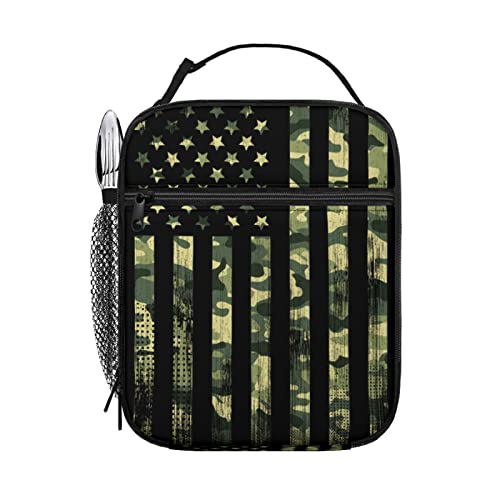 Miaoquhe Camouflage American Flag Lunch Box Camo Insulated Lunch Bag for Kids Boys Girls, Portable Kids Lunch Box Reusable Cooler Totes for School Work Picnic Travel - color: Camouflage American Flag, size: 10x4x8 Inch