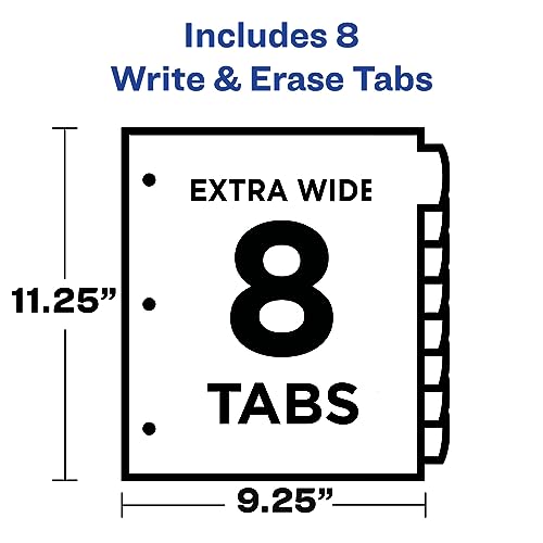 Avery Write & Erase Pocket Plastic Dividers for 3 Ring Binders, 8-Tab Sets, Multicolor, Tabs Viewable Beyond Sheet Protectors, 1 Set (16177)