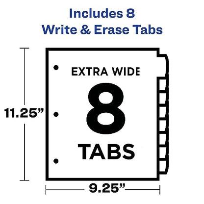Avery Write & Erase Pocket Plastic Dividers for 3 Ring Binders, 8-Tab Sets, Multicolor, Tabs Viewable Beyond Sheet Protectors, 1 Set (16177)