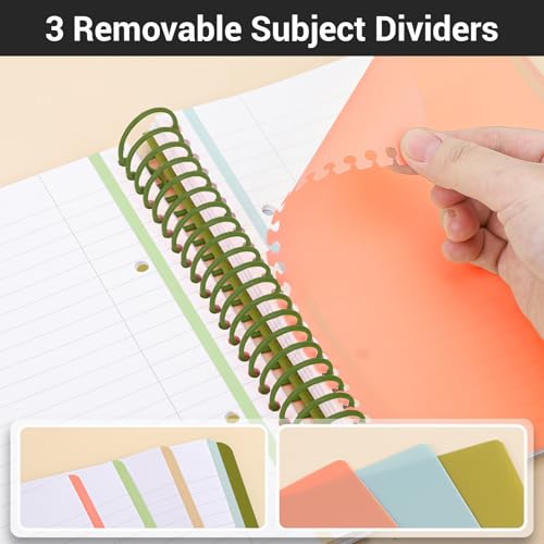 EUSOAR Spiral Notebook, 1 Pack A5 7.3" x 8.1" Lined Spiral Notebook Journal, Cute Women Journal Notebook 240 Pages 90gsm Thick Paper with Dividers for Math, Science and Engineering Students-Green - color: Green, style: A5 Lined