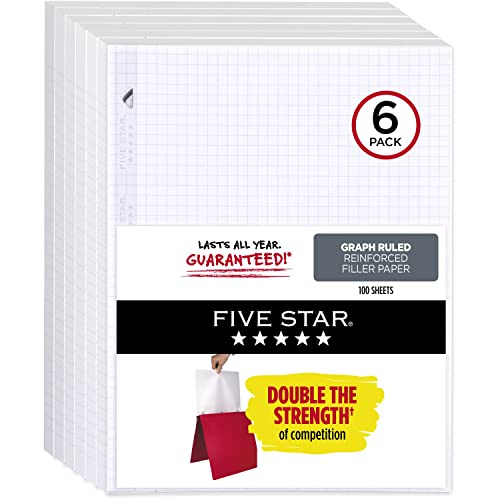 Five Star Loose Leaf Graph Paper, 6 Pack, Reinforced Filler Paper, 8.5 x 11, 100 Sheets per Pack - size: 6 Pack, style: 100 Sheets