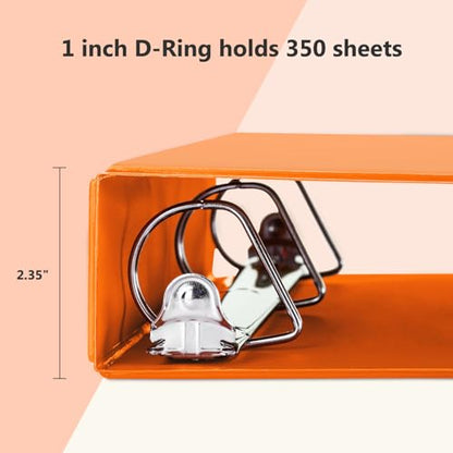 ViVin 튼튼한 3.8cm(1.5인치) 3링 바인더, 포켓 포함, 슬랜트 D 링, PVC 프리, 맞춤형 클리어 뷰 바인더, 21.6 x 27.9cm(8.5 x 11인치) 용지 350장 보관, 6팩 (오렌지) - color: 주황색., size: 1.5인치