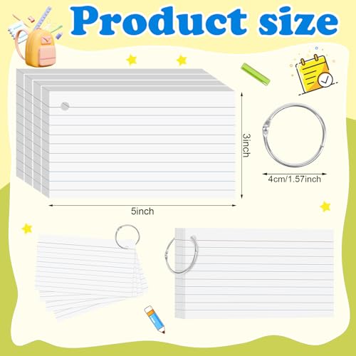 White Index Cards 3x5 Inch Flash Cards with Ring Lined Flashcards Heavyweight Note Cards for Studying School Supplies College, 200 Count - color: White, size: 3x5