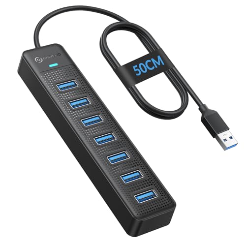 PHIXERO 7 Port USB Hub 3.0 with 1.6FT/50CM Long Cable, Multiport Adapter and Splitter for PC, Compatible with All USB 3.0/2.0/1.1 Devices - size: 50cm Cable