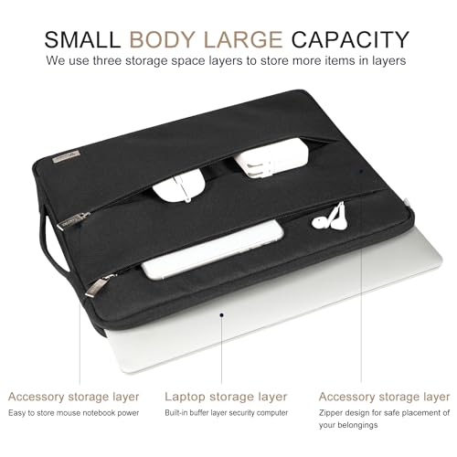 Voova 14 15 Inch Laptop Sleeve Case, Waterproof Computer Bag Cover Compatible with MacBook Air 15 M2/M3/M4 2022-2025, MacBook Pro 15, Hp chromebook 14, 14-15” Dell Lenovo Acer Asus, Black - color: Black, size: 14-15 Inch