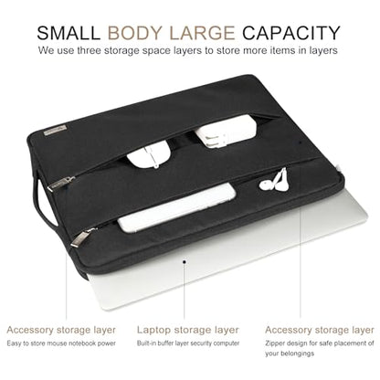 Voova 14 15 Inch Laptop Sleeve Case, Waterproof Computer Bag Cover Compatible with MacBook Air 15 M2/M3/M4 2022-2025, MacBook Pro 15, Hp chromebook 14, 14-15” Dell Lenovo Acer Asus, Black - color: Black, size: 14-15 Inch