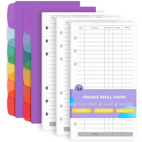 Antner A6 Finance Refill Paper 6-Hole Planner Inserts for A6 6-Ring Refillable Budget Binder, 135 Sheets Finance Records Loose Leaf Filler Paper with Binder Dividers for Budget Planning Accounting - color: Finance Schedule Paper