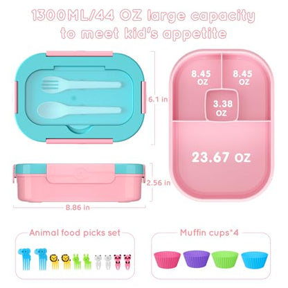 Lunch Box Kid Adult Bento Box, 4-Compartment Food Lunch Containers with Fork & Spoon, BPA Free, Leak-Proof Bento-Style Lunch Box for Work School, Microwave & Dishwasher Safe (Candy) - color: Candy