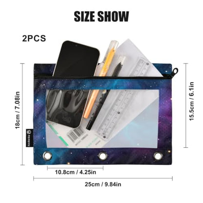Gredecor 3 Ring Binder Pencil Pouch, Dark Space Nebula Stars Zippered Pen Case Pouches with Clear Window, 2 Pack Stylish Office & School Supplie - color: Dark Space Nebula Stars