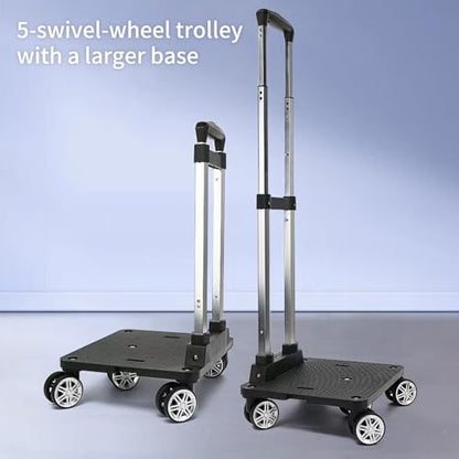 Foldable Black Aluminum Backpack Cart with 5 Swivel Wheels, Large Base, Ideal for Large Backpacks, Pet Carriers, Laptop Bags - size: 5 Wheels with Larger Base