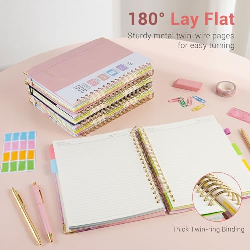 Hardcover Spiral Journal Notebook, 300 Pages 5 Subject Notebook College Ruled with Removable Dividers Tabs, 8" x 10" Notebooks for Work, Spiral Ruled Lined Writing Journal, Hardcover Leather Notebook for School (Pink, 8''x 10'') - color: Pink