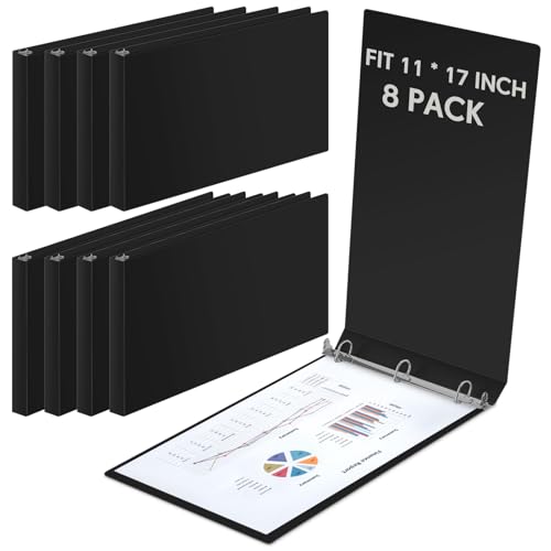 8 Pcs 3 Ring Binders Rings Heavy Duty View D Ring Binders Economy Holds 11" x 17" Paper for Artwork Blueprints, Office, Home, Work Places(Black,1 Inch) - color: Black, size: 1 Inch