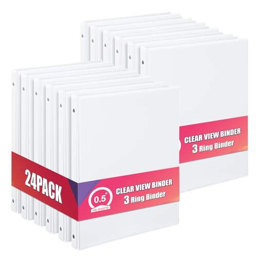 Comix Durable 0.5 Inch 3 Ring Binder, Round View Binder for Office or School, Fits 100 Sheets of 8.5x11 Paper, PVC-Free & Foldable Spine, Made in North American, 24 Pack (White) - color: White, size: 1/2 inch, style: 24 Pack