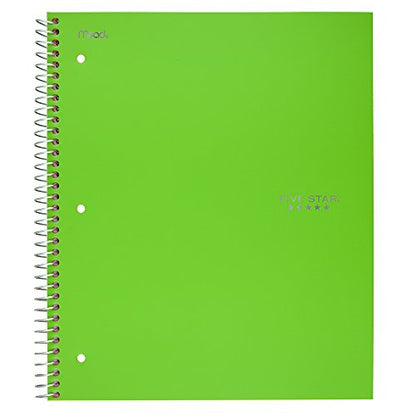 Five Star Spiral Notebook, 3 Subject, College Ruled Paper, 150 Sheets, 11" x 8-1/2", Lime (73627) - color: 12 Lime