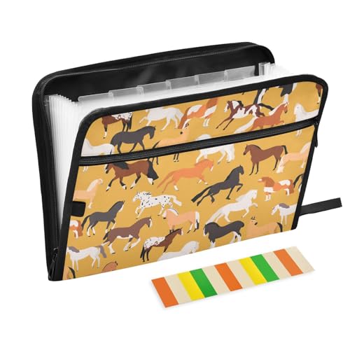 Horses Farm Animal File Folders,Plastic Folders with 13 Pockets,Expandable File Folder for Documents School Students Office,Aesthetic Folder with Labels A4 Letter Size - color: Multicolor 10