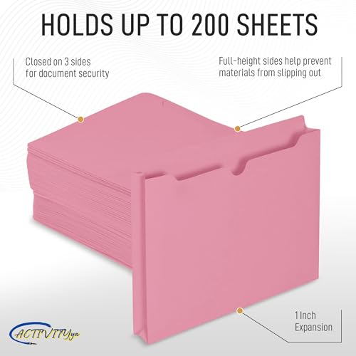 Pink File Jackets, 1 Inch Expansion, Letter Size, Reinforced Straight-Cut Tab, 6 Pack - color: Pink, style: 1 Inch Expansion