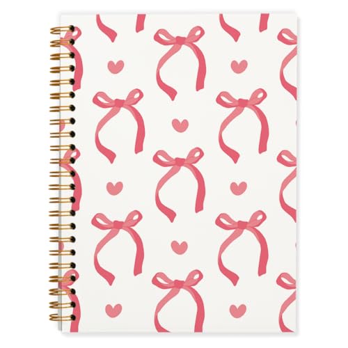 QUICQOD Red Bow Coquette Spiral Notebook Journal for Teen Girls 5.5x8.3 | Coquette School Supplies for Teen Girls, Red Journal for Creative Writing, Cute Bow Gifts for Women, Valentine Gift for Girls - color: Red