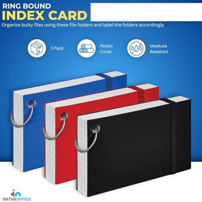1InTheOffice Index Cards with Ring 3x5, Flash Cards with Binder Ring, Single Hole Punched Notecards, White, 100 Cards