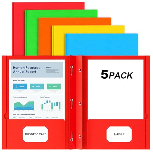 HABGP Two Pocket Folders with Prongs, 5 Pack Paper Folders with Pockets and 3 Prongs Fit Letter Size Paper, for Organizing Files in School, Office & Business (Assorted 5 Colors) - color: 5 Pack