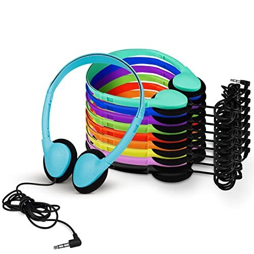 100 Pack Classroom Headphones Bulk for Students Kids Schools | Wholesale Wired Multi Color 3.5mm Jack On Ear Class Set Headphones for Library Chromebook Laptop PC Computer Testing - size: 100 Pack