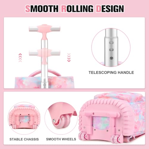 ACESAK Rolling Backpack for Girls - Roller Wheels School bag with Lunch Bag & Pencil Pouch for Teen Girls Kids Wheeled Suitcase Backpacks, Elementary Middle School Travel Daypack (Pink Gradient) - color: Pink Gradient