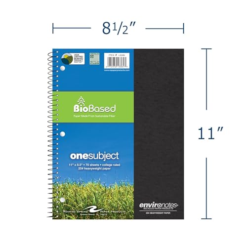 ROARING SPRING Environotes Recycled One Subject Spiral Notebook, Heavyweight College Ruled BioBased Paper, 11" x 8.5" 70 Sheets, Assorted Earthtone Covers - size: 11" x 8.5", style: Single Notebook