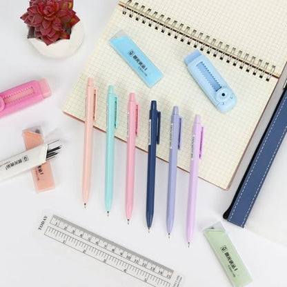 Mechanical Pencil Set - 6PCS 0.5mm Cute Pastel Mechanical Pencils, 2Push-Pull Retractable Eraser with 80PCS HB 0.5 Lead Refill and Clear Zipper bag Pencil Kit for Art, Drawing Pencils for Sketching - color: Pink