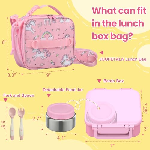 JOOPETALK Bento Lunch Box Set for Kids with 9oz Soup Thermo, Insulated Lunch Bag,Leak-proof BPA-free Lunch Food Container with 3-4 Conpartments for School Travel-Pink