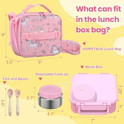 JOOPETALK Bento Lunch Box Set for Kids with 9oz Soup Thermo, Insulated Lunch Bag,Leak-proof BPA-free Lunch Food Container with 3-4 Conpartments for School Travel-Pink