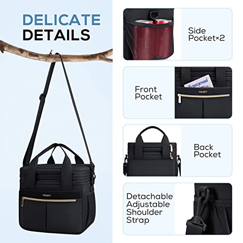 TOURIT Insulated Lunch Box Bag, Double Deck Leakproof Cooler Tote for Work Office Picnic, Expandable Lunch Container, Black - color: Black