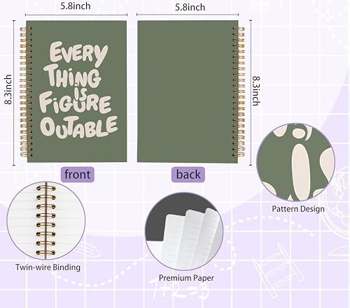 Welshower Everything Is Figureoutable Inspirational Spiral Notebook Journal, Sage Green Positive Affirmation Journal for Women, Motivational Quote Notebook, 5.5x8.3 Inch - color: Inspirational Notebook 08