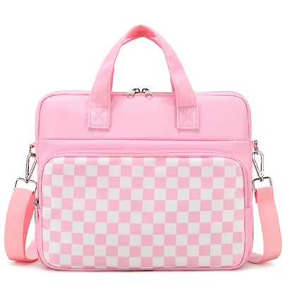 Octsky Tablet Sleeve Bag Kids Tablet/Ipad Carrying Bag 12.5 inch with shoulder strap, soft Lining - color: Checkered Pink