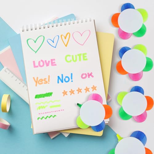 SAYAYA 10 PCS Petals Highlighters Bulk, 5-in-1 Multi-Color Flower Shape Fluorescent Highlighter Pens for Students & Teachers, Classroom & Office, School Stationery Aesthetic Supplies