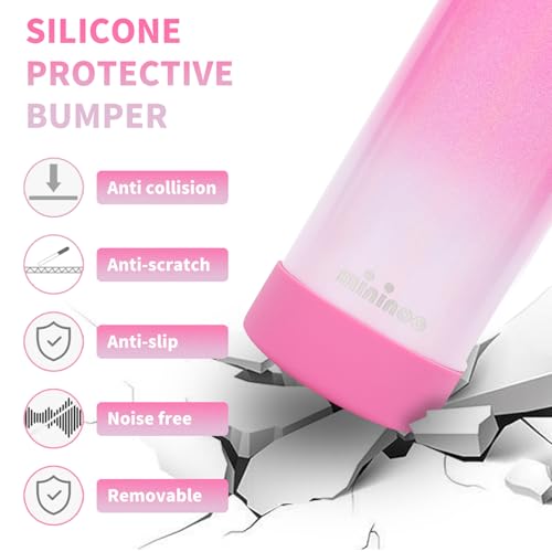 Mininoo Kids Water Bottle for School - 16 oz Stainless Steel Insulated Water Bottle with Ceramic-Lined, Leakproof Straw Lid & Beaded Handle for Girls & Boys - color: Sparkle Peach