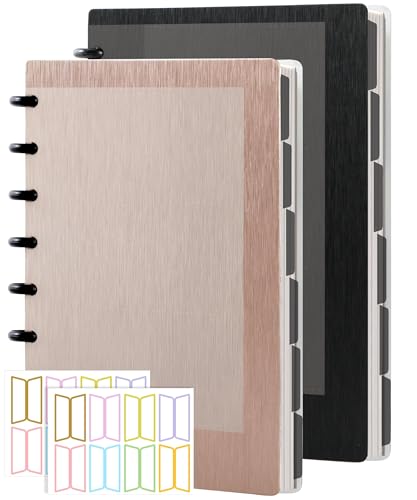 Yoment 2 Pack Discbound Notebook Customizable Spiral Journal Refillable 5 Subject Notebook with Removable Pages 120 Wide Ruled Disc Planner - color: 3 Gold&Black, size: Medium