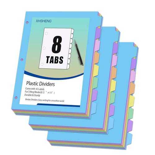 24Pcs/3 Sets Binder Dividers for 3 Ring Binder,8 Tab Plastic Dividers with Tabs, Pastel Color File Dividers, Notebook Dividers for School, Office - size: 3 Sets, style: Pastel
