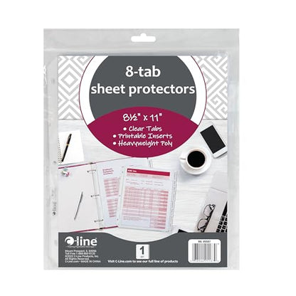 C-Line Sheet Protectors with Index Tabs, Clear Tabs, 2", 11 x 8.5, 8/Set