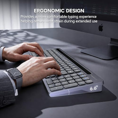 Bluetooth+2.4G USB Wireless Keyboard and Mouse Combo with Tablet Holder for Tablet Quiet Compatible with PC Desktop Mac Laptop Gray (Grey) - color: Grey